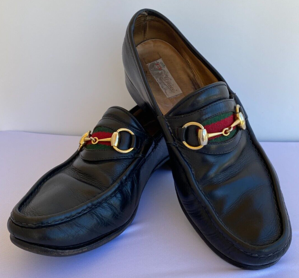 Rare Vintage GUCCI HORSE BIT LOAFER SHOES BLACK ITALY 42 US 9